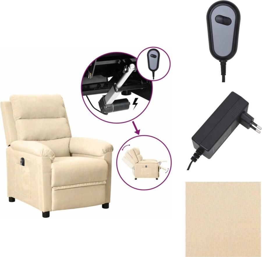 VidaXL Fauteuil Fauteuils Leunstoel Armstoel Fauteuil verstelbaar elektrisch stof crèmekleurig - Foto 2