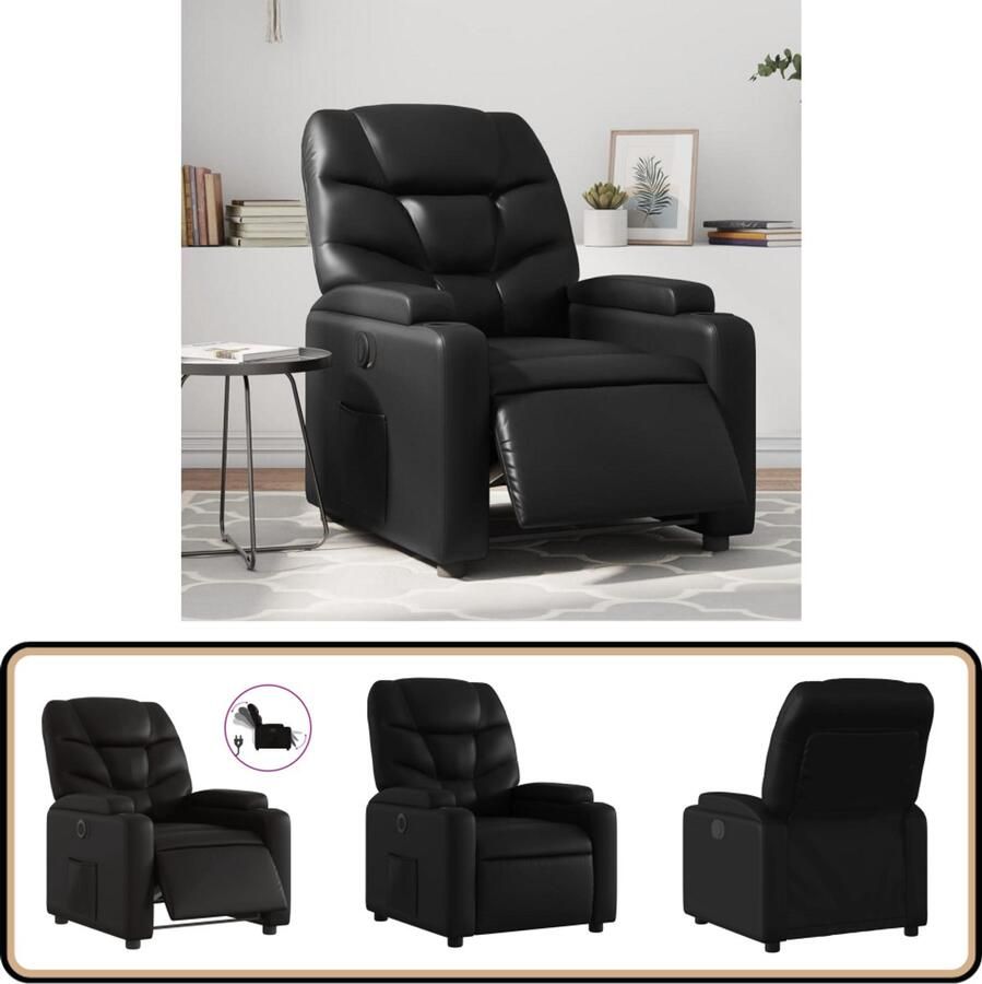 VidaXL Elektrische Fauteuil Kunstleer Zwart Elektrische Fauteuil Loungestoel Fauteuil Zwart Lederlook Fauteuil Verstelbare Fauteuil