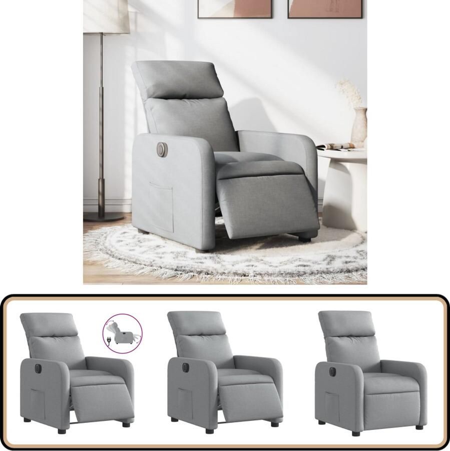 VidaXL Elektrische Fauteuil Lichtgrijs Stof Elektrische Fauteuil Loungestoel Verstelbare Fauteuil Fauteuils Ergonomische Stoel