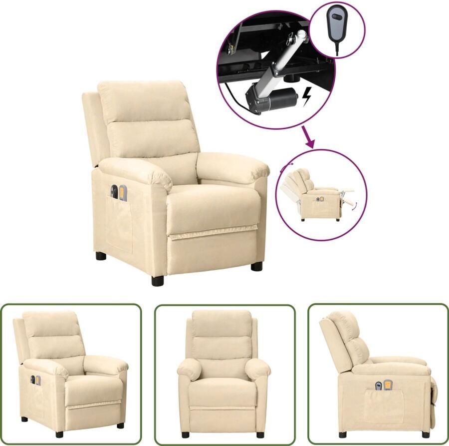 VidaXL Massagestoel elektrisch stof crèmekleurig Massagestoel Elektrische Fauteuil Relaxstoel Ergonomische Stoel Lounge Stoel