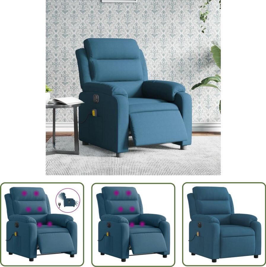 VidaXL Massagestoel elektrisch verstelbaar fluweel blauw Massagestoel Elektrische Fauteuil Massagebank Ergonomische Stoel Wellnessstoel - Foto 2