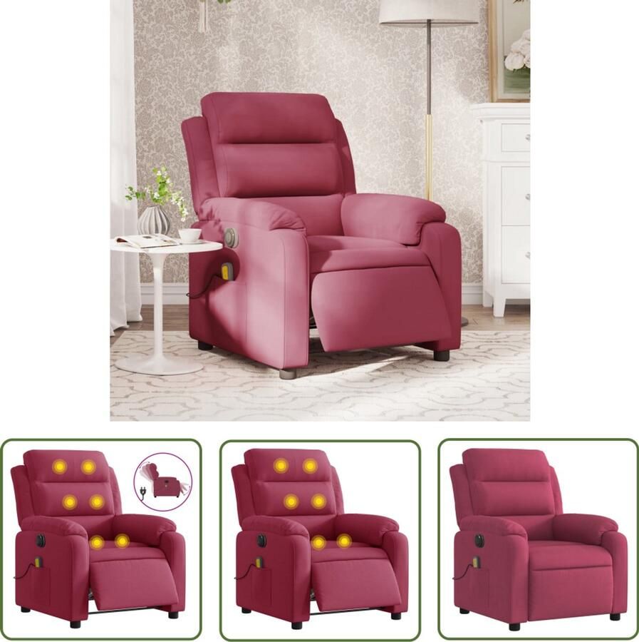 The Living Store Massagestoel elektrisch verstelbaar fluweel wijnrood Elektrische Massagestoel Massagefauteuil Elektrische Verstelbare Stoel Fluweel Stoel Lounge Stoel