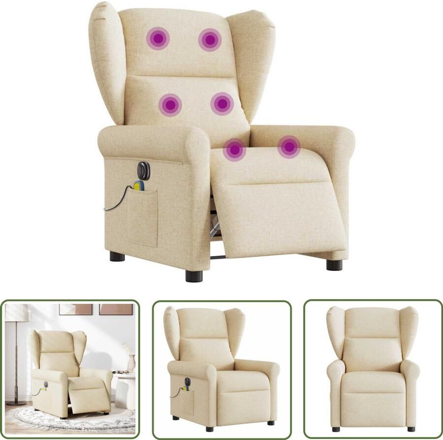 VidaXL Elektrische Fauteuil Massagestoel elektrisch verstelbaar stof crèmekleurig Relaxstoel Massagebank Wellnessstoeltje