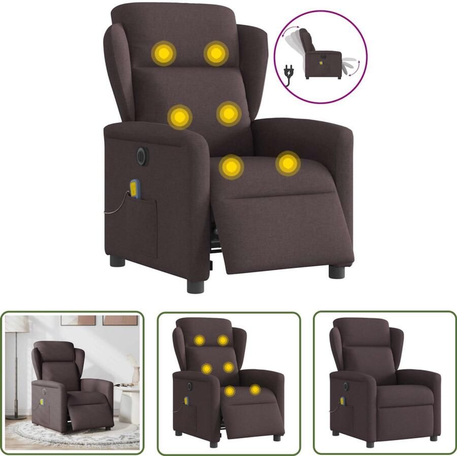 VidaXL Elektrische Fauteuil Massagestoel elektrisch verstelbaar stof donkerbruin Massagebank Loungestoel Relaxstoel