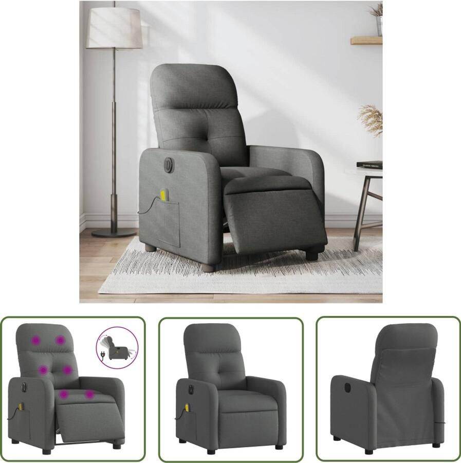 The Living Store Massagestoel elektrisch verstelbaar stof donkergrijs Elektrische Massagestoel Massagefauteuil Elektrische Relaxfauteuil Ergonomische Stoel Comfortabele Stoel
