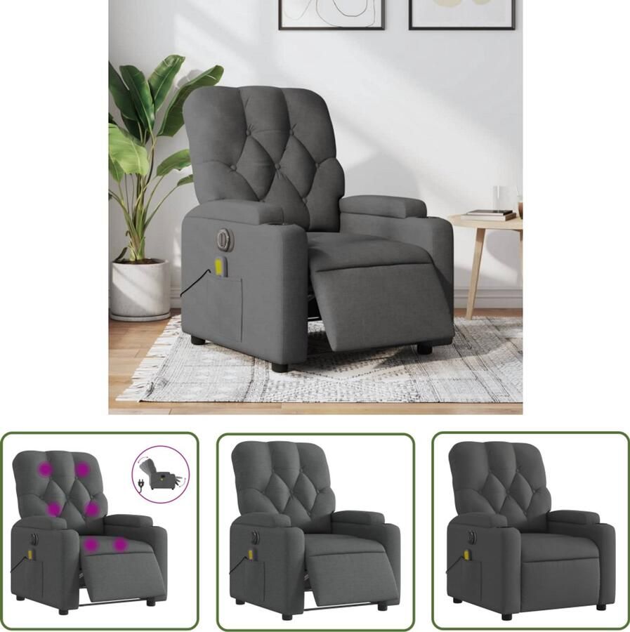 The Living Store Massagestoel elektrisch verstelbaar stof donkergrijs Elektrische Massagestoel Massagefauteuil Elektrische Relaxfauteuil Ergonomische Stoel Lounge Stoel