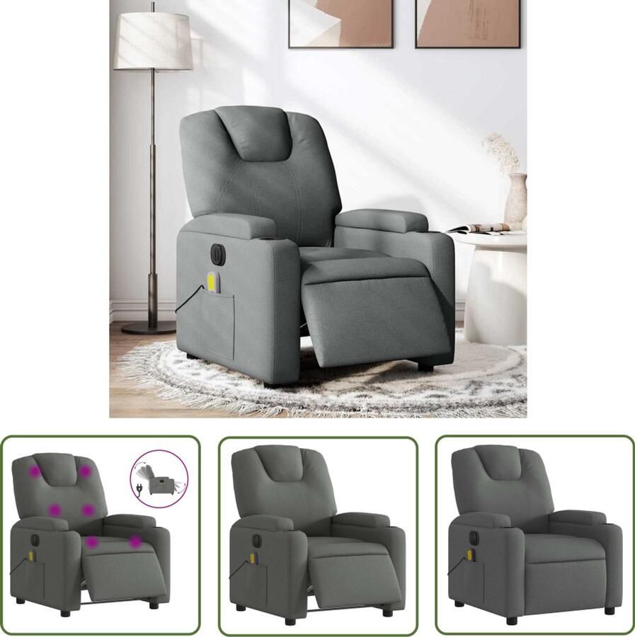 The Living Store Massagestoel elektrisch verstelbaar stof donkergrijs Massagestoel Elektrische Fauteuil Relaxstoel Lounge Stoel Donstige Stoel
