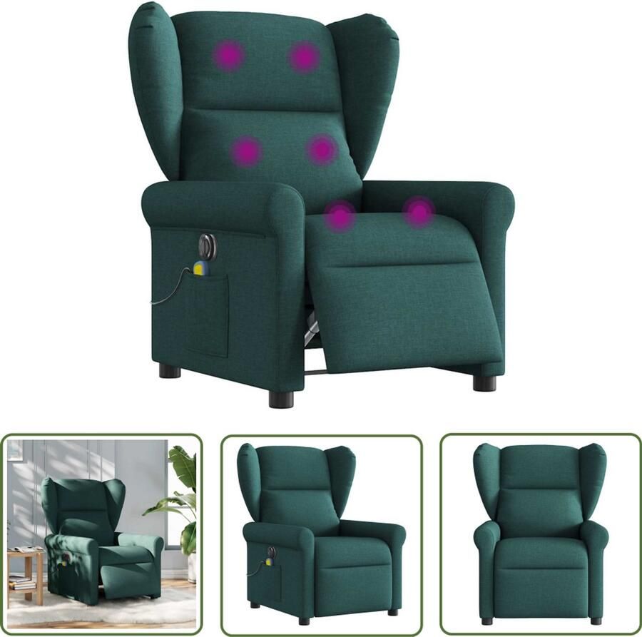 VidaXL Elektrische Fauteuil Massagestoel elektrisch verstelbaar stof donkergroen Massagebank Relaxstoel Loungestoel