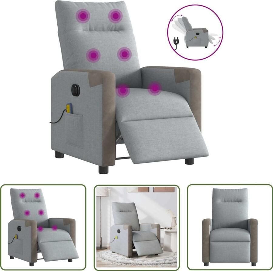 VidaXL Elektrische Fauteuil Massagestoel elektrisch verstelbaar stof lichtgrijs Ergonomische Stoel Relaxstoel Wellnessstoeltje