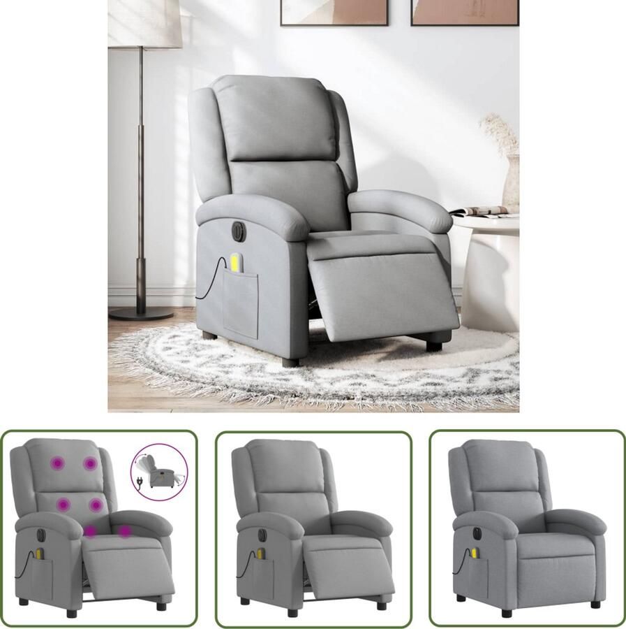 The Living Store Massagestoel elektrisch verstelbaar stof lichtgrijs Massagestoel Elektrische Fauteuil Ergonomische Stoel Relaxstoel Lounge Stoel