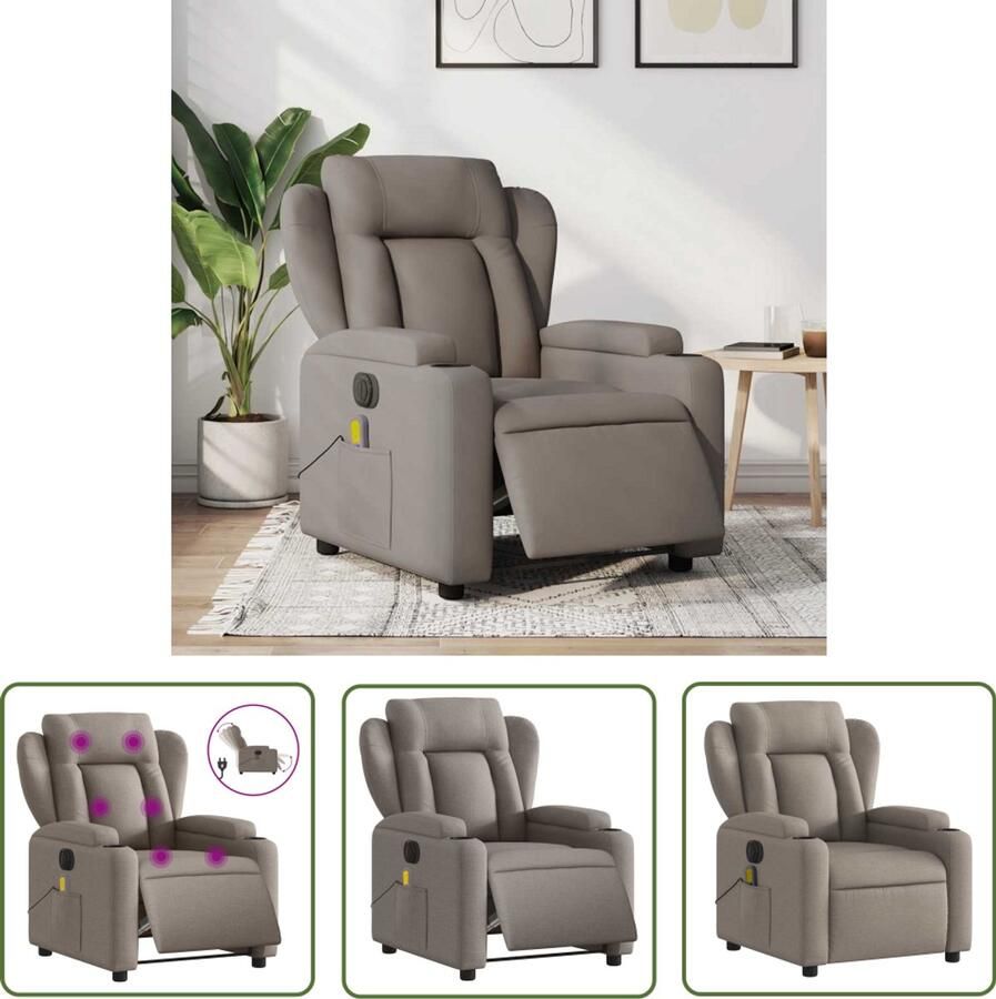 The Living Store Massagestoel elektrisch verstelbaar stof taupe Elektrische Massagestoel Massagefauteuil Elektrische Verstelbare Stoel Lounge Stoel Comfortstoelen