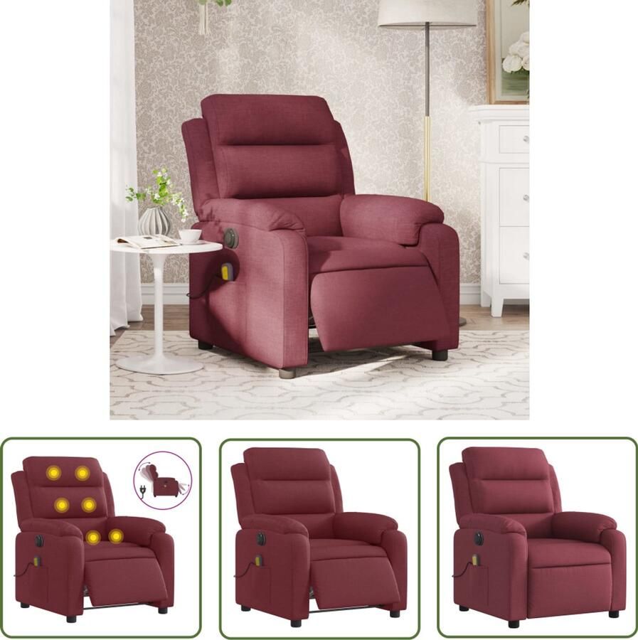 The Living Store Massagestoel elektrisch verstelbaar stof wijnrood Elektrische Massagestoel Massagefauteuil Relaxstoel Lounge Stoel Elektrische Recliner