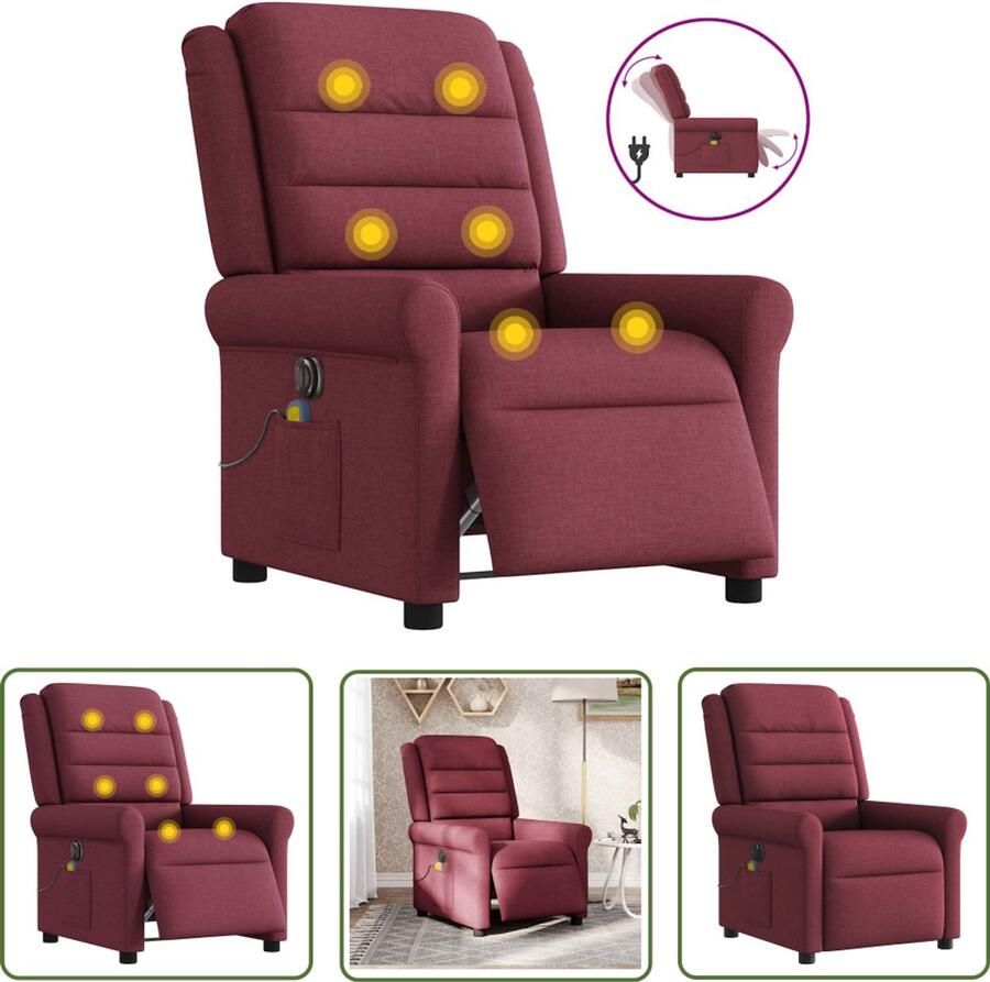 VidaXL Elektrische Fauteuil Massagestoel elektrisch verstelbaar stof wijnrood Massagebank Relaxstoel Ergonomische Stoel