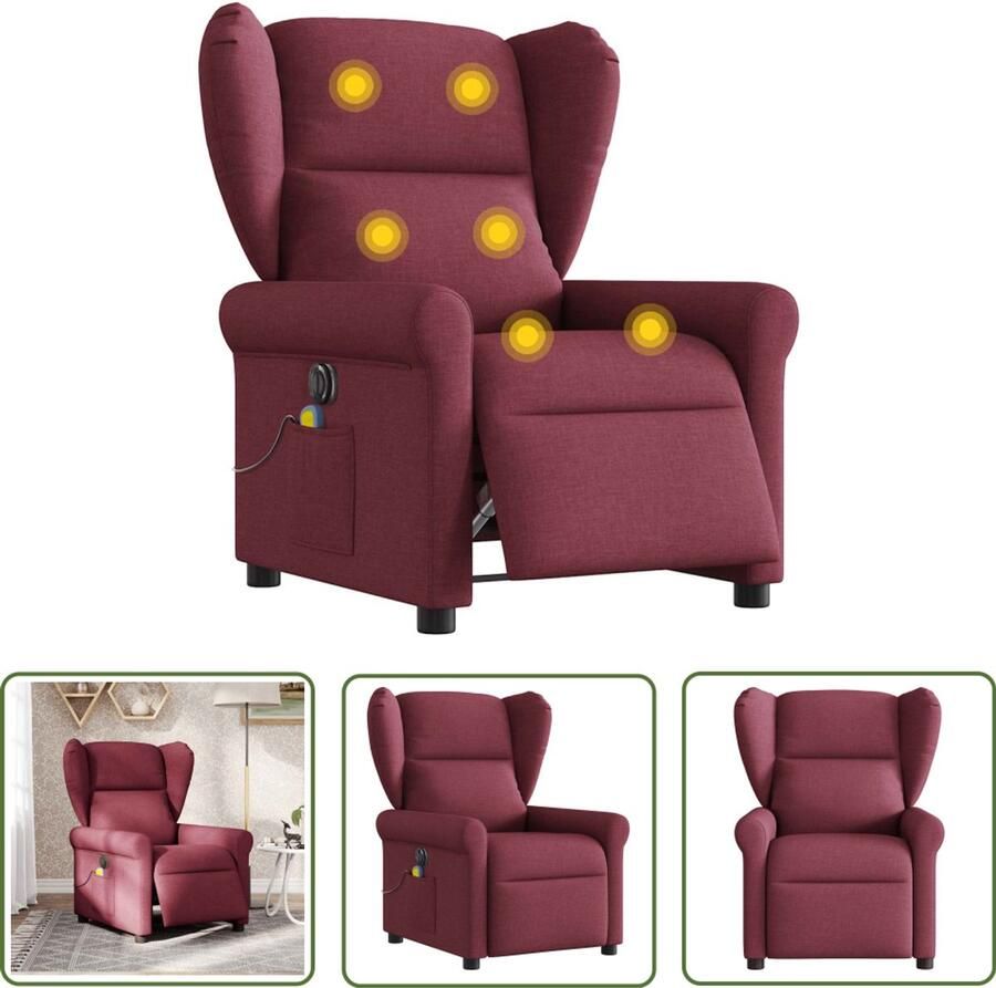 VidaXL Elektrische Fauteuil Massagestoel elektrisch verstelbaar stof wijnrood Massagefauteuil Relaxstoel Ergonomische Stoel