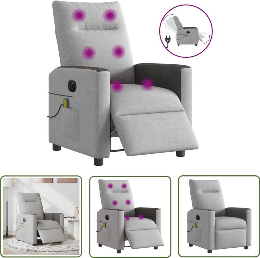 VidaXL Elektrische Fauteuil Massagestoel elektrisch verstelbaar stof wolk grijs Relaxstoel Ergonomische Stoel Wellnessstoeltje