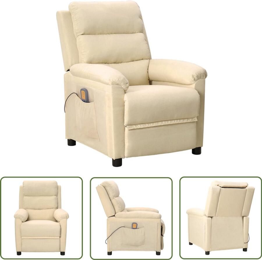 VidaXL Massagestoel stof crèmekleurig Massagestoel Elektrische Fauteuil Comfortstoel Relaxfauteuil Lounge Stoel