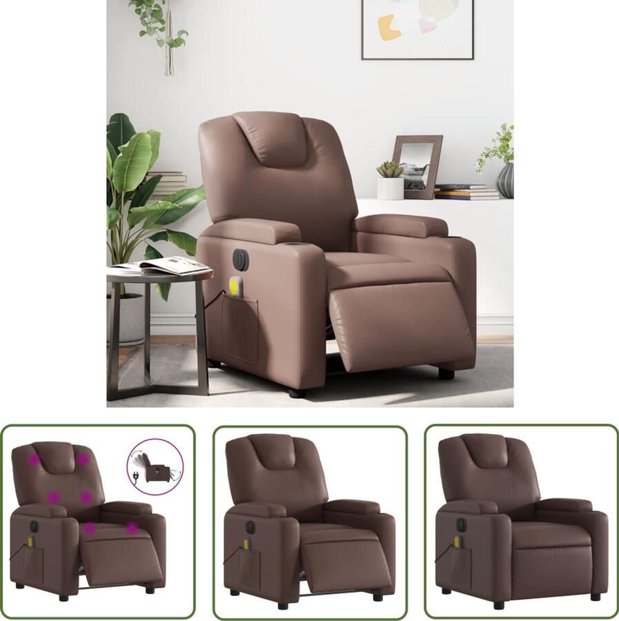 The Living Store Massagestoel verstelbaar elektrisch kunstleer bruin Massagestoel Elektrische Fauteuil Verstelbare Stoel Massagestoel Bruine Fauteuil