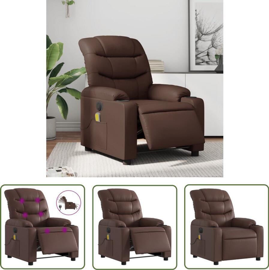 The Living Store Massagestoel verstelbaar elektrisch kunstleer bruin Massagestoel Elektrische Fauteuil Verstelbare Stoel Bruine Fauteuil Lederlook Fauteuil