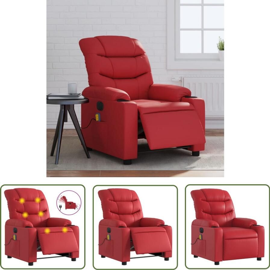 The Living Store Massagestoel verstelbaar elektrisch kunstleer rood Massagestoel Elektrische Fauteuil Massagebank Loungestoel Relaxstoel