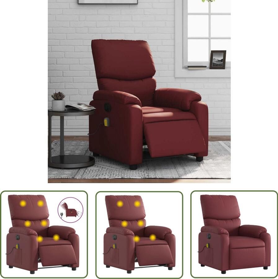 The Living Store Massagestoel verstelbaar elektrisch kunstleer wijnrood Massagestoel Elektrische Fauteuil Lounge Stoel Massagebank Wellnessstoel