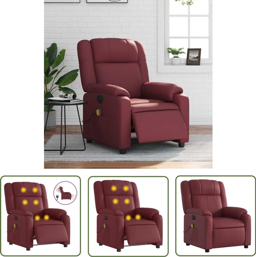 The Living Store Massagestoel verstelbaar elektrisch kunstleer wijnrood Elektrische Massagestoel Massageruimtelijke Fauteuils Elektrische Loungestoel Lederlook Fauteuil Relaxfauteuil