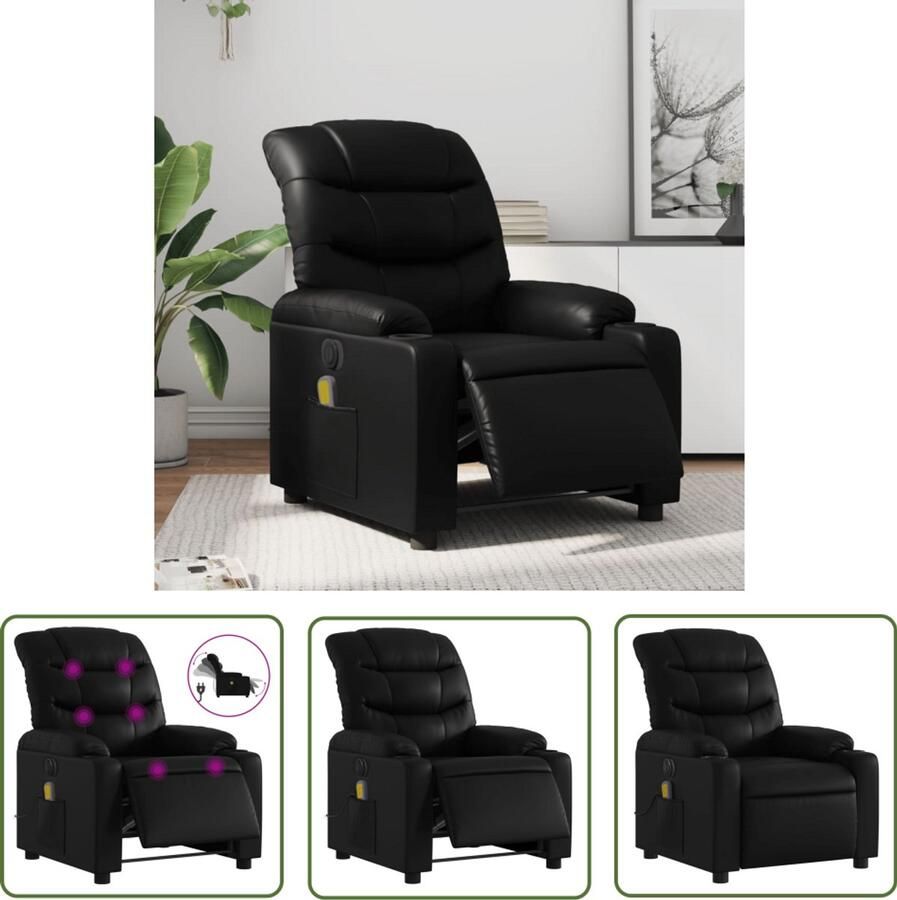 The Living Store Massagestoel verstelbaar elektrisch kunstleer zwart Elektrische Massagestoel Massagefauteuil Elektrische Verstelbare Stoel Kunstleder Meubilair Relaxstoel