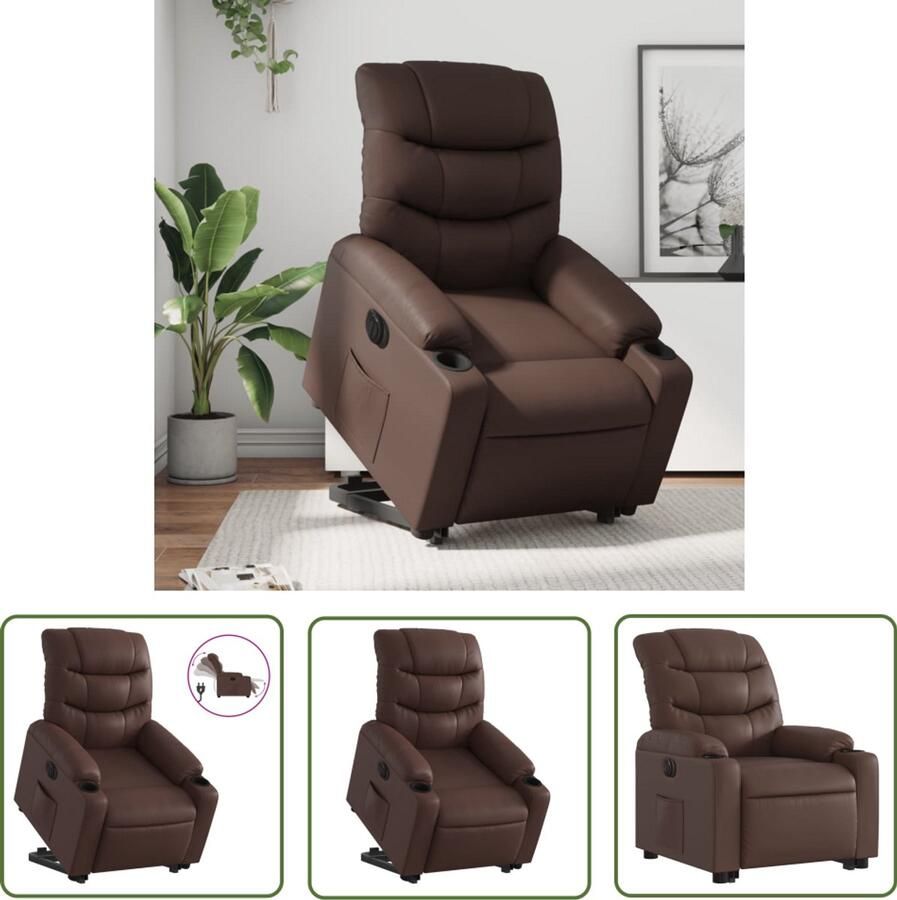 The Living Store Sta-op-stoel elektrisch kunstleer bruin Elektrische Sta-op-stoel Sta-opstoel Fauteuils Loungestoel Seniorstoelen