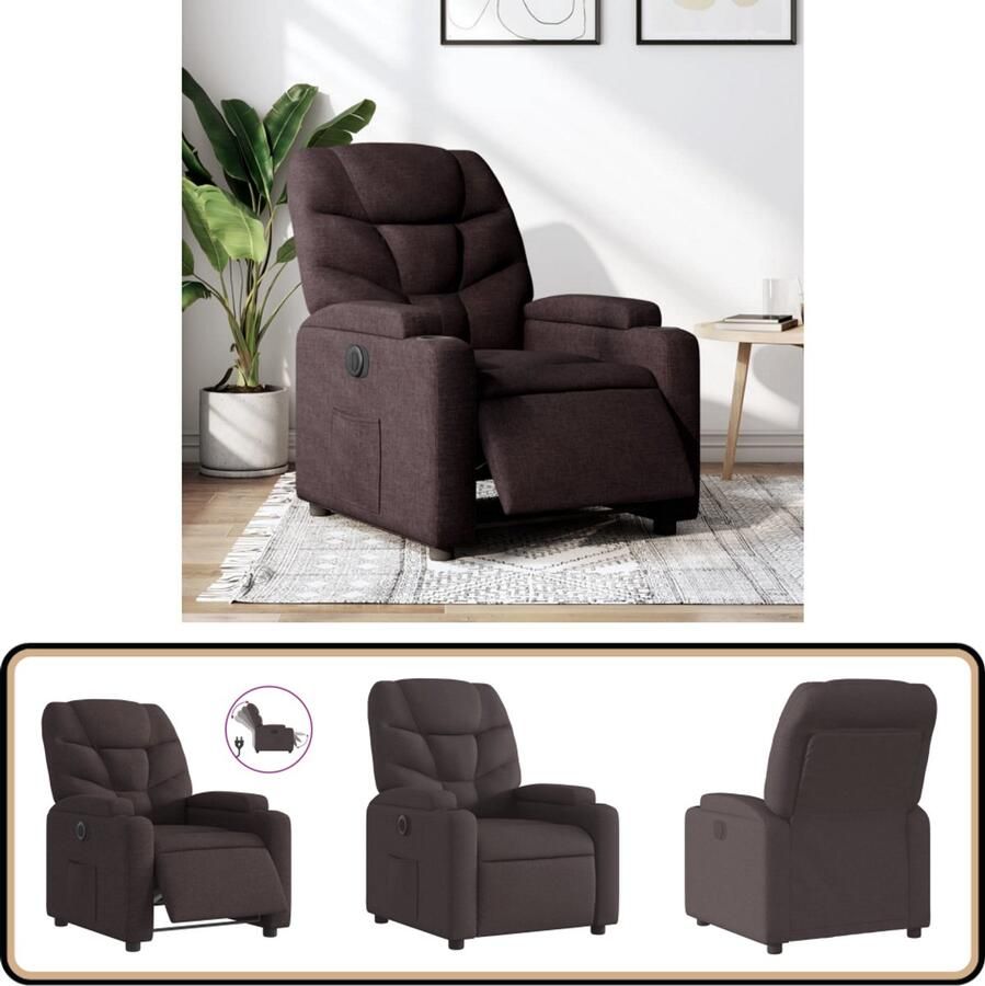 VidaXL Elektrische Fauteuil Stof Donkerbruin Elektrisch Verstelbare Fauteuil Elektrisch Verstelbare Fauteuils Relaxfauteuil Draaifauteuil