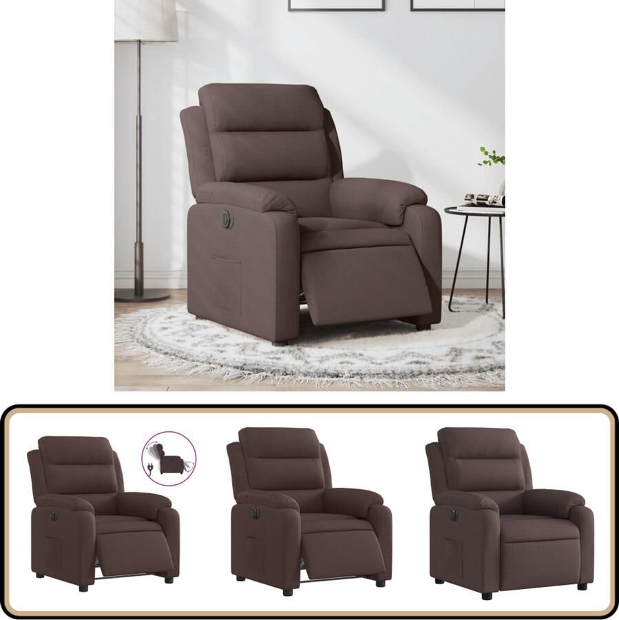 VidaXL Elektrische Fauteuil Stof Donkerbruin Elektrische Fauteuil Relaxfauteuil Loungestoel Verstelbare Fauteuil Lederlook Fauteuil