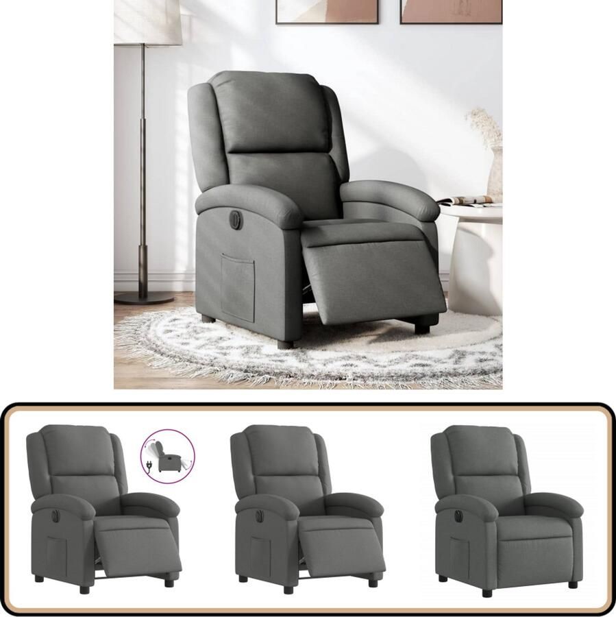 VidaXL Elektrische Fauteuil Stof Donkergrijs Elektrische Fauteuil Loungestoel Relaxfauteuil Fauteuils Grijs Lederlook