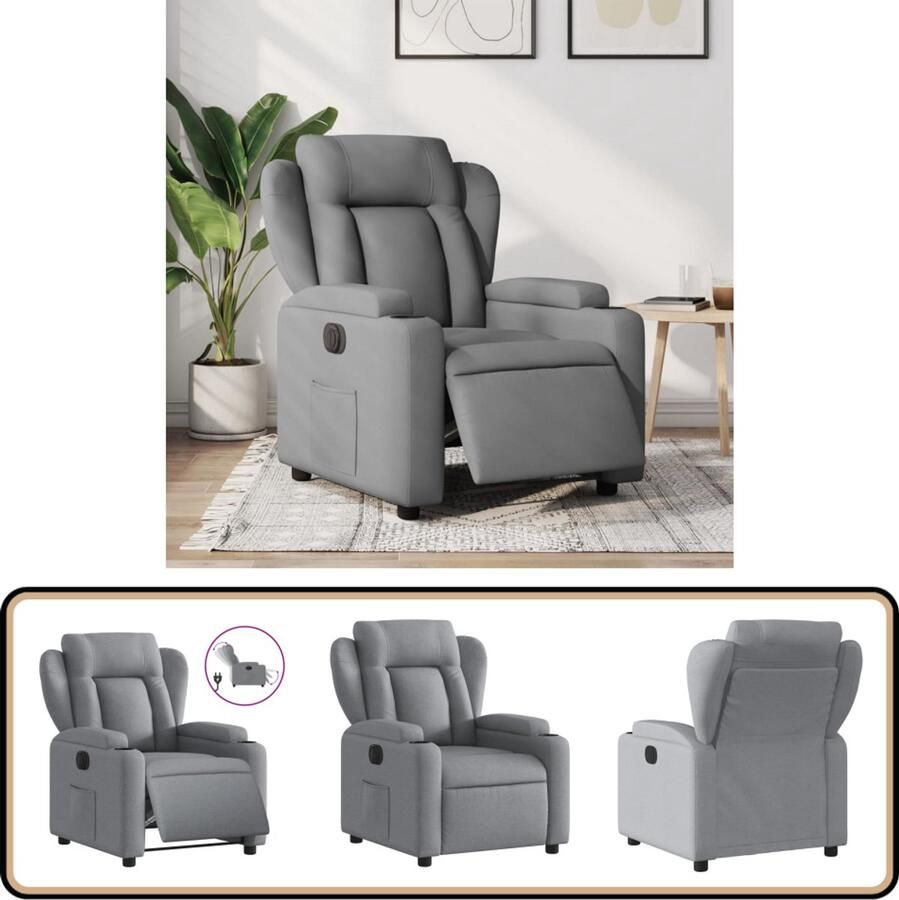 VidaXL Elektrische Fauteuil Stof Lichtgrijs Elektrische Fauteuil Loungestoel Relaxfauteuil Fauteuils Ergonomische Stoel - Foto 2