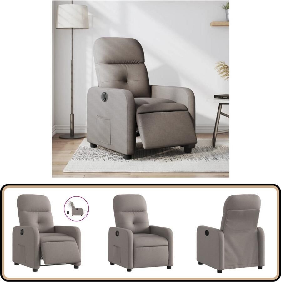 VidaXL Elektrische Fauteuil Stof Taupe Elektrisch Verstelbare Fauteuil Elektrisch Verstelbare Fauteuils Relaxfauteuil Draaifauteuil