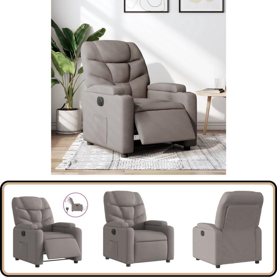 VidaXL Elektrische Fauteuil Stof Taupe Elektrische Fauteuil Loungestoel Elektrische Verstelbare Stoel Verstelbare Fauteuil Relaxfauteuil