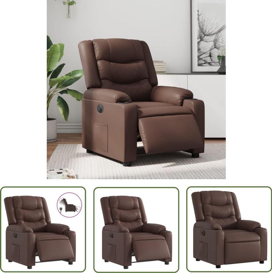 The Living Store Fauteuil verstelbaar elektrisch kunstleer bruin Elektrische Fauteuil Loungestoel Fauteuil Bruin Elektrische Verstelbare Stoel Lederlook Fauteuil