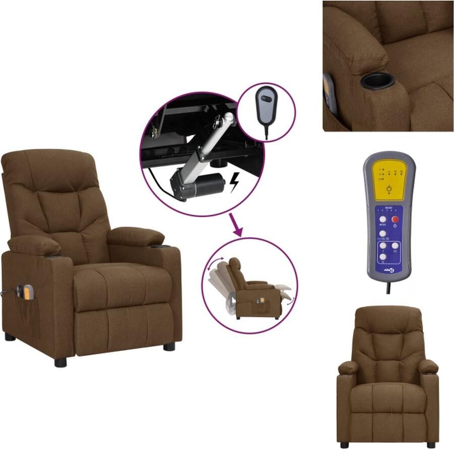 VidaXL Massagestoel Massagestoelen Zitstoel Leunstoel Massagestoel elektrisch verstelbaar stof bruin - Foto 2