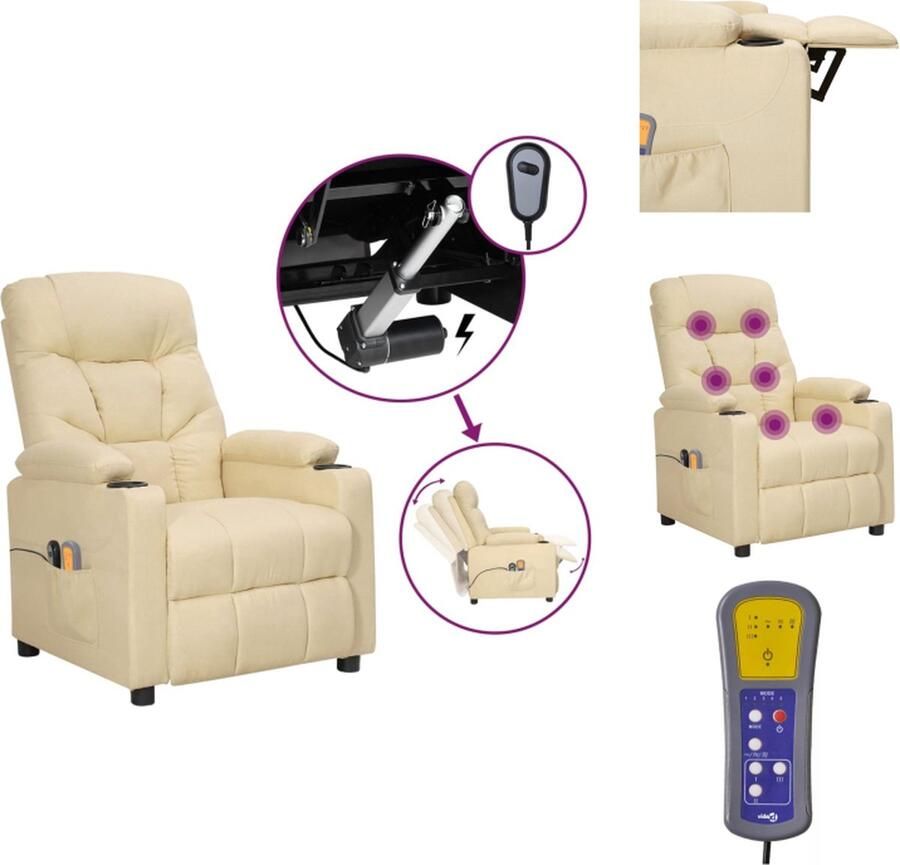 VidaXL Massagestoel Massagestoelen Zitstoel Leunstoel Massagestoel elektrisch stof crèmekleurig - Foto 2