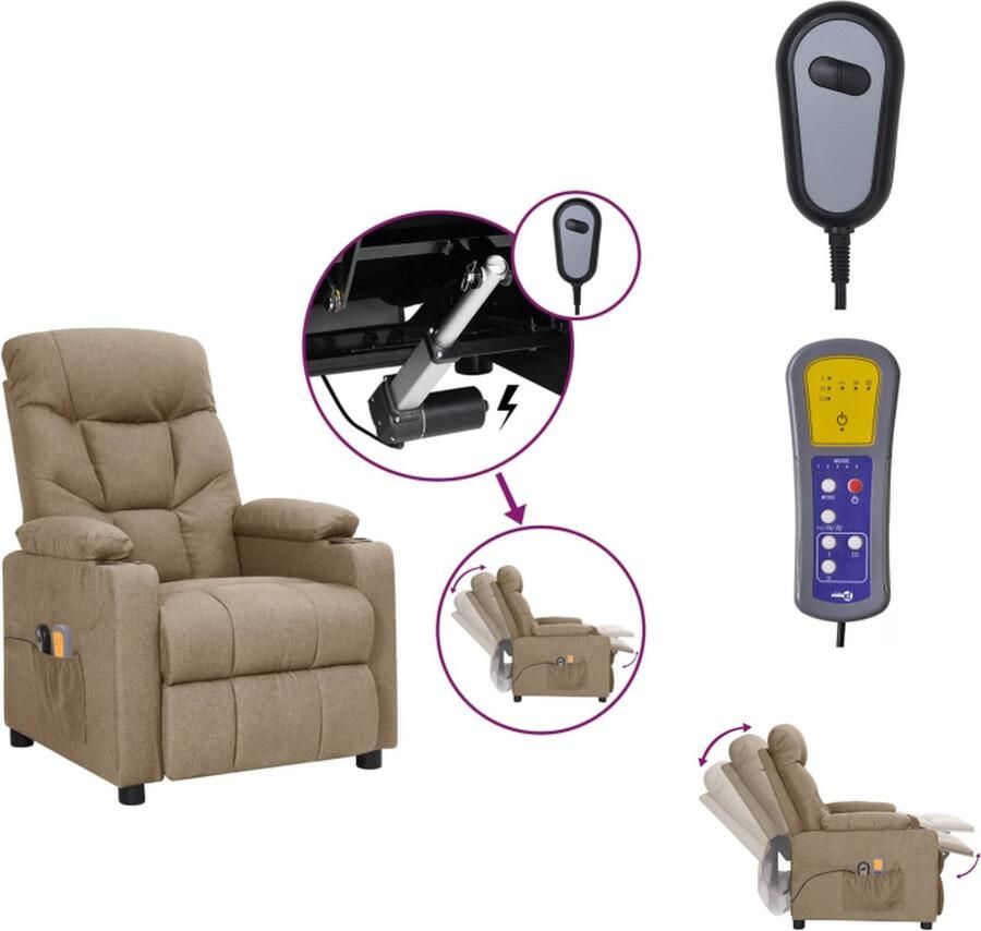 VidaXL Massagestoel Massagestoelen Zitstoel Leunstoel Massagestoel elektrisch stof taupe - Foto 2