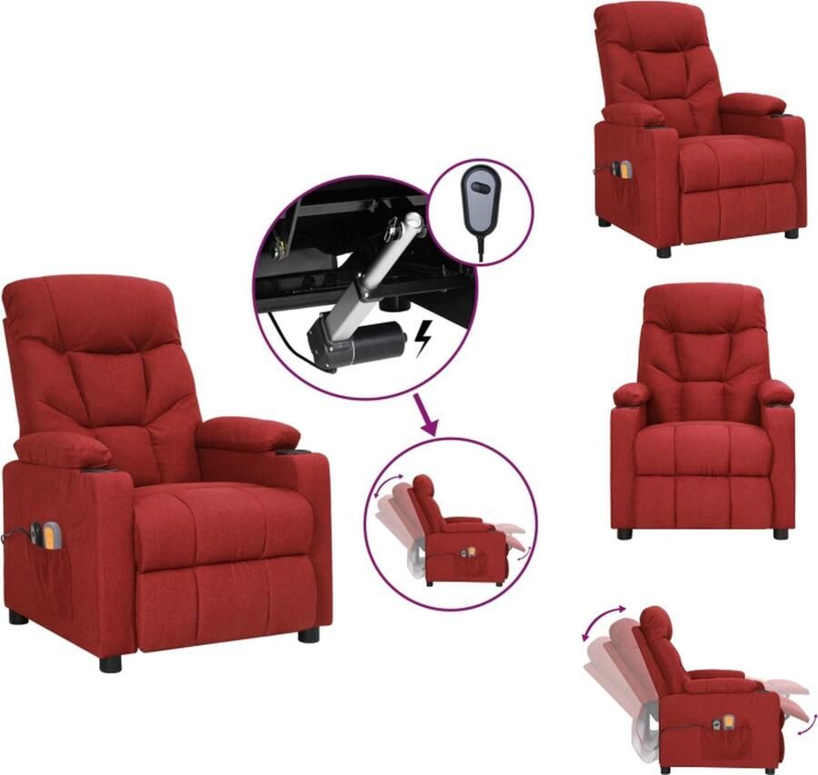 VidaXL Massagestoel Massagestoelen Zitstoel Leunstoel Massagestoel elektrisch stof wijnrood - Foto 2