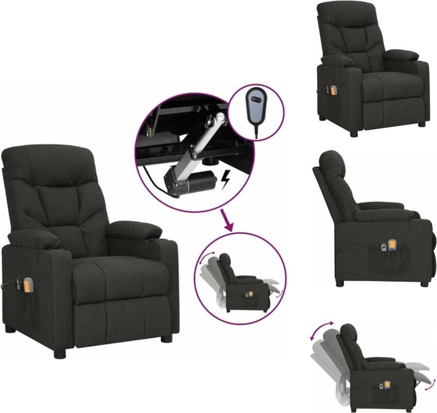 VidaXL Massagestoel Massagestoelen Zitstoel Leunstoel Massagestoel elektrisch stof zwart - Foto 2