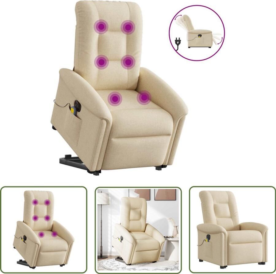 VidaXL Elektrische Massagerstoel Sta-op Massagerstoel Sta-op-massagestoel elektrisch verstelbaar stof crèmekleurig Massage Stoel Ergonomische Stoel Fauteuil