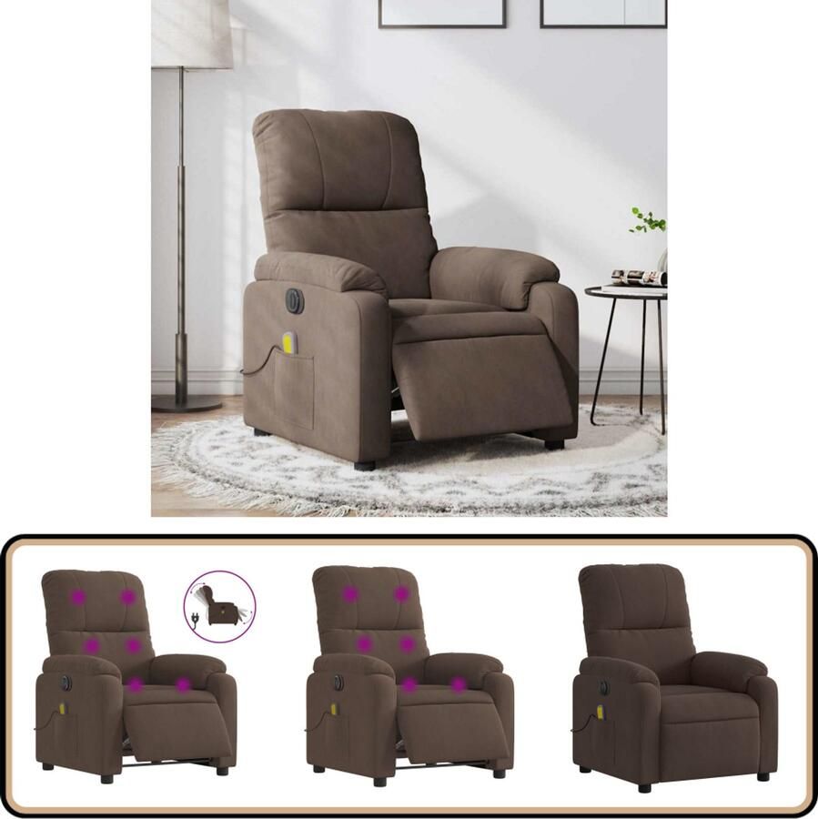 VidaXL Elektrische Massagestoel Bruin Microvezel Elektrische Massagestoel Massagefauteuil Relaxstoel Ergonomische Stoel Lounge Stoel