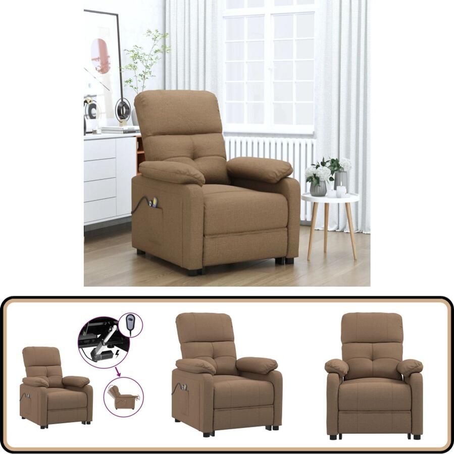 VidaXL Elektrische Massagestoel Bruin Stof Elektrische Massagestoel Massagefauteuil Elektrisch Verstelbaar Massage Functie Lederlook