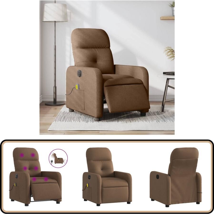VidaXL Elektrische Massagestoel Bruin Stof Elektrische Massagestoel Massagefauteuil Ergonomische Stoel Lounge Stoel Lederlook Stoel