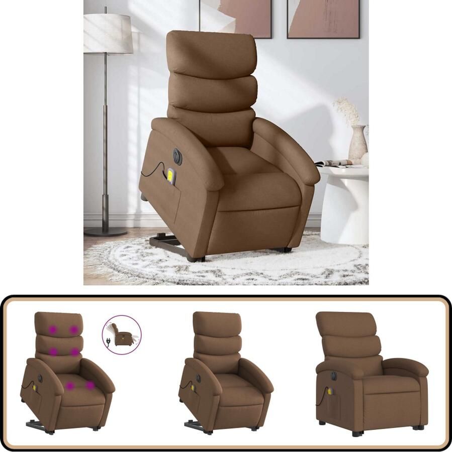 VidaXL Elektrische Massagestoel Bruin Stof Sta-op-massagestoel Sta-op-massagestoelen Massagestoel Sta-opstoel