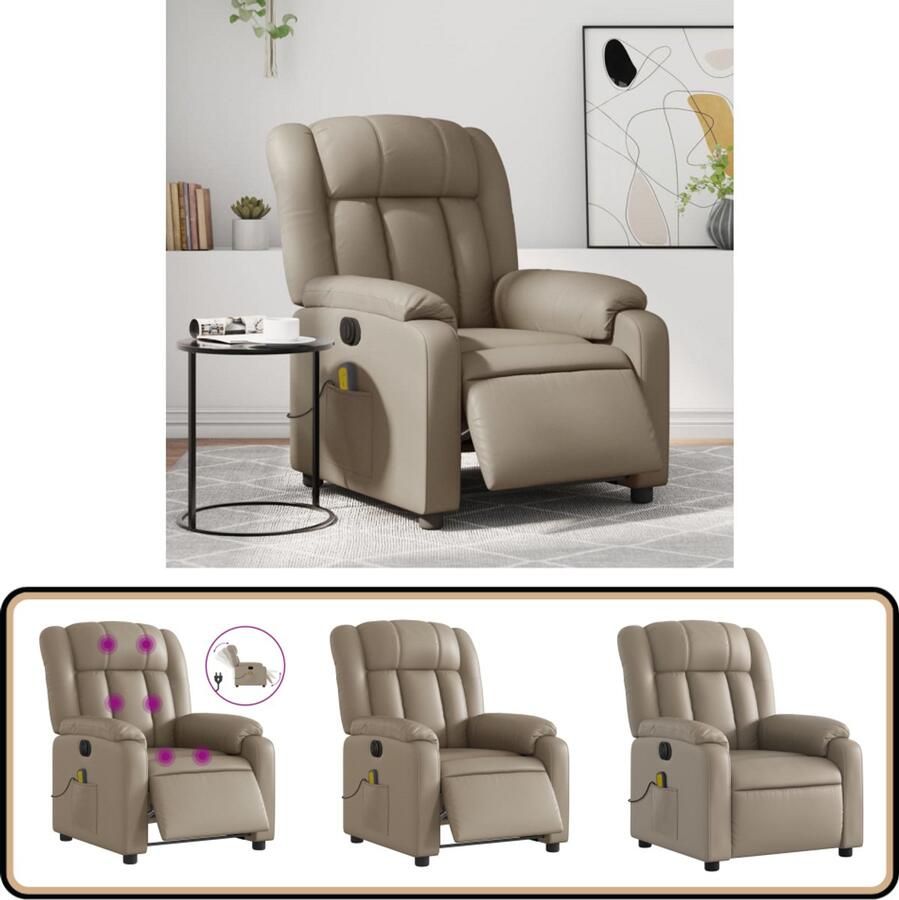 VidaXL Elektrische Massagestoel Cappuccinokleurig Massagestoel Elektrische Fauteuil Massage Relaxstoel Loungestoel