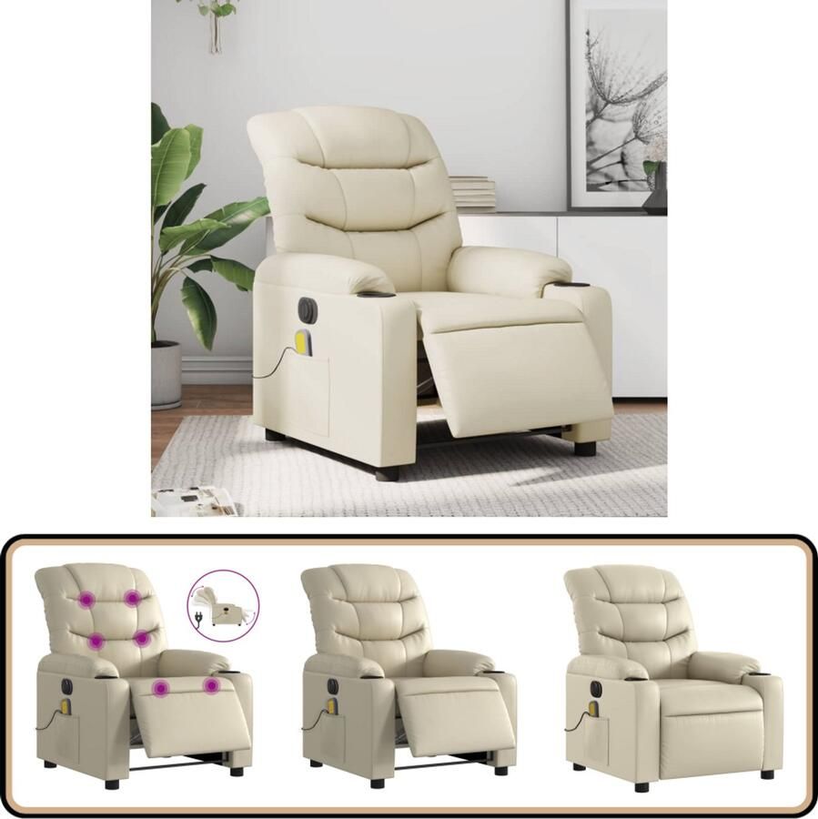 VidaXL Elektrische Massagestoel Crème Kunstleer Elektrische Massagestoel Massagefauteuil Relaxstoel Ergonomische Stoel Lederlook Stoel