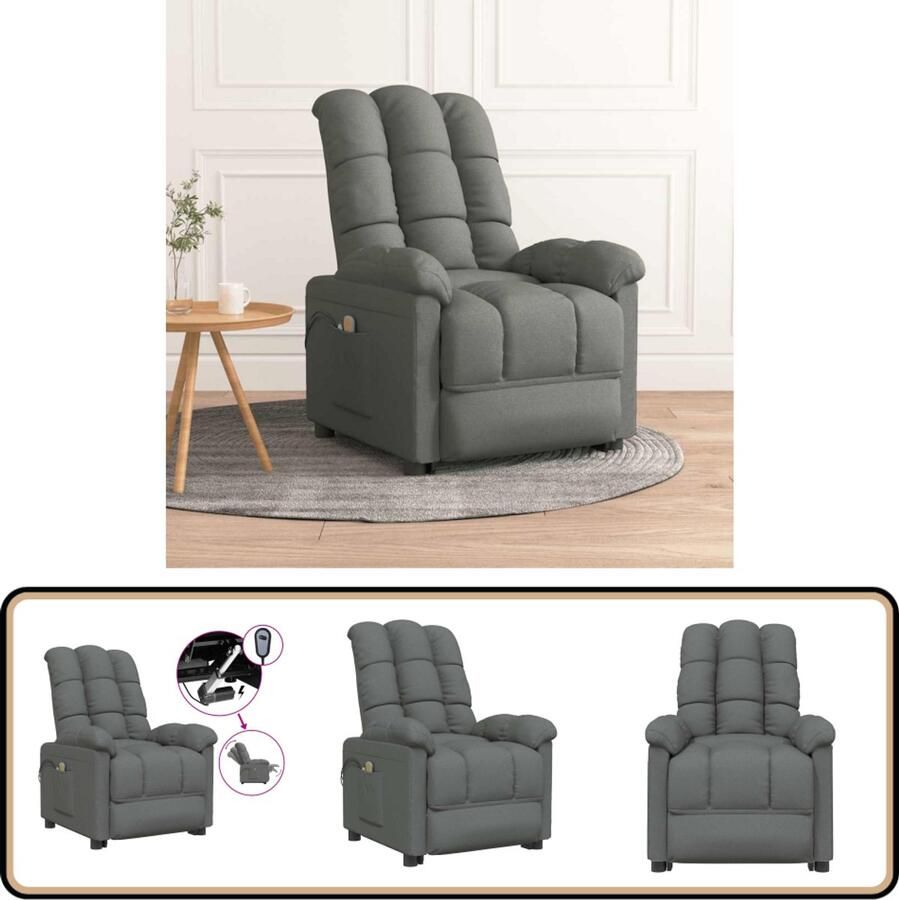 VidaXL Elektrische Massagestoel Donkergrijs Elektrische Massagestoel Massagefauteuil Relaxfauteuil Ergonomische Stoel Loungestoel Grijs Lederlook