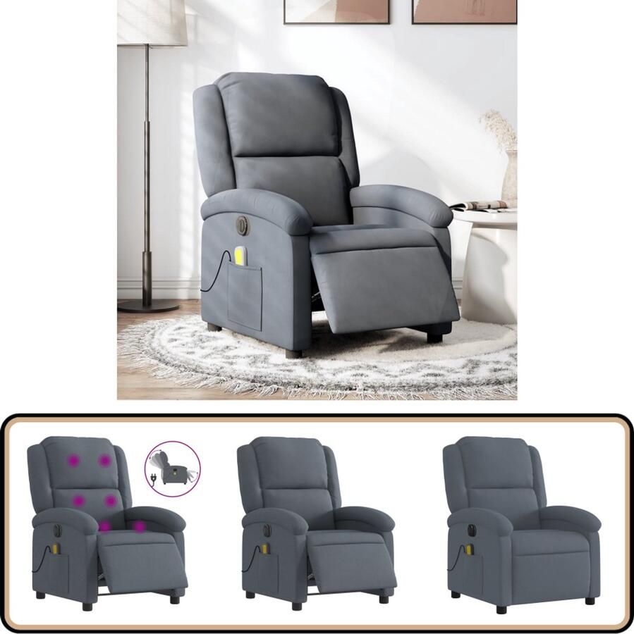 VidaXL Elektrische Massagestoel Donkergrijs Fluweel Elektrische Massagestoel Massagefauteuil Relaxstoel Loungestoel Donkere Fauteuils