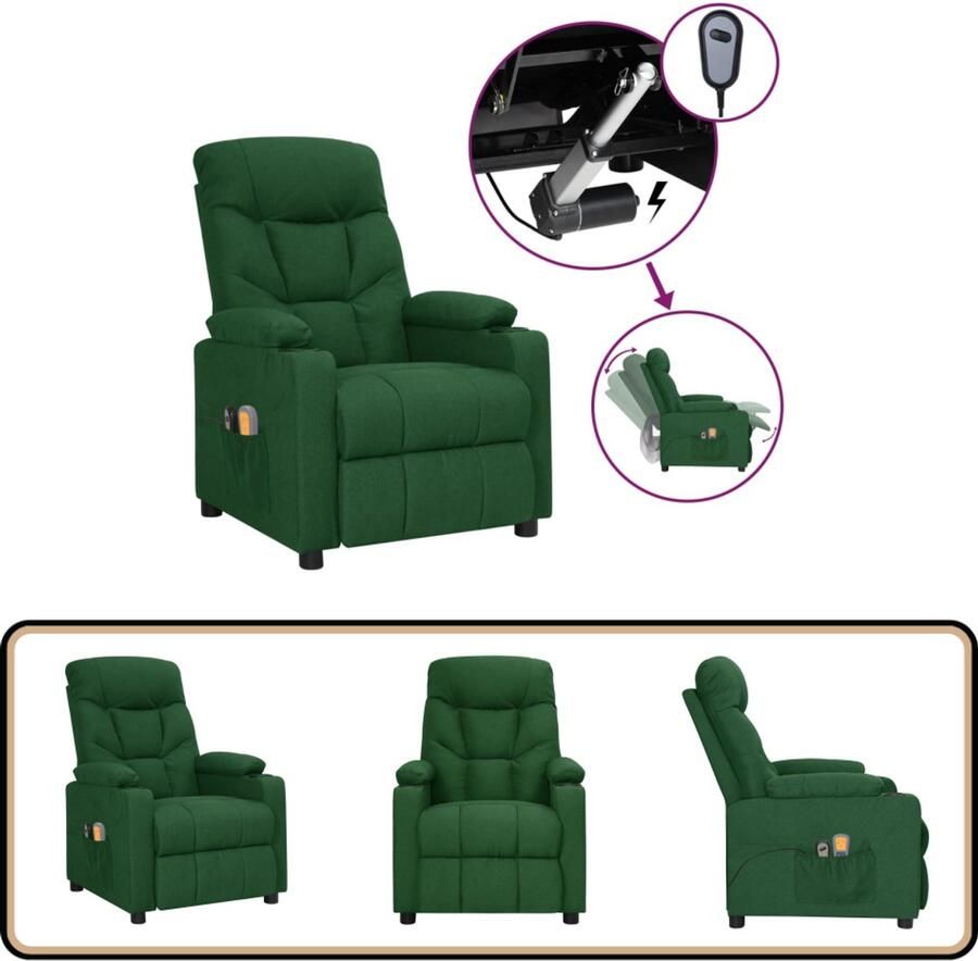 VidaXL Elektrische Massagestoel Donkergroen Massagestoel Elektrisch Verstelbaar Massagestoel Groen Relaxstoel Lounge Stoel