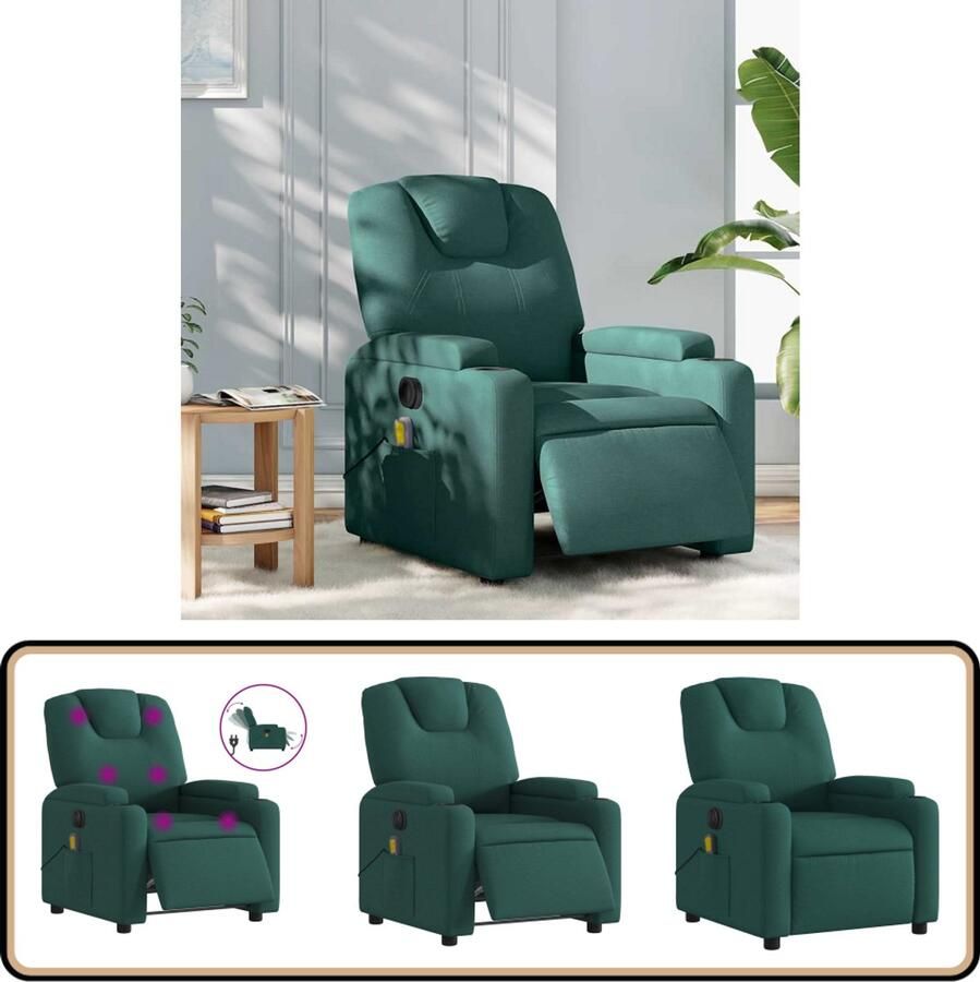 VidaXL Elektrische Massagestoel Donkergroen Stof Massagestoel Elektrische Fauteuil Relaxstoel Ergonomische Stoel Lounge Stoel - Foto 2